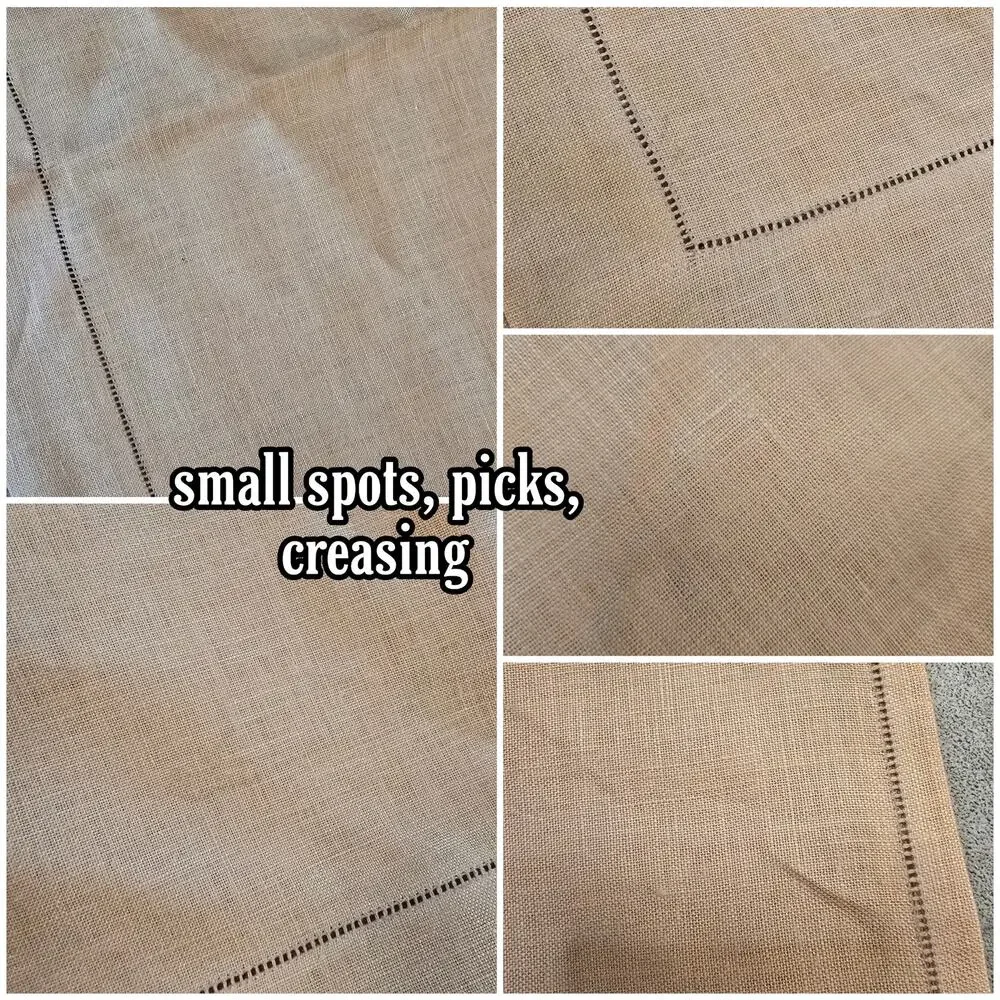 Irish Linen TableCloth & Napkin Set 7 Pieces Vintage Hand Drawn Peach Rectangle